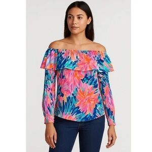 NWT Lilly Pulitzer Off-Shoulder Dee Top Small Multi-Colored Off Tropic Print